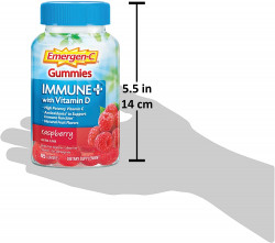 Emergen-C Immune+ Immune Gummies, Vitamin D plus 750 mg Vitamin C, Immune Support Dietary Supplement, Caffeine Free, Gluten Free, Raspberry Flavor - 45 Count