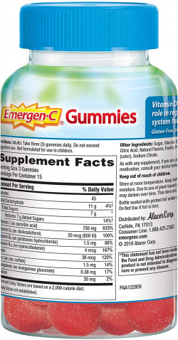 Emergen-C Immune+ Immune Gummies, Vitamin D plus 750 mg Vitamin C, Immune Support Dietary Supplement, Caffeine Free, Gluten Free, Raspberry Flavor - 45 Count