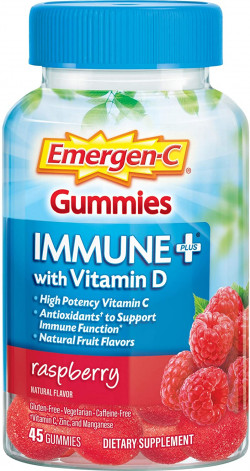 Emergen-C Immune+ Immune Gummies, Vitamin D plus 750 mg Vitamin C, Immune Support Dietary Supplement, Caffeine Free, Gluten Free, Raspberry Flavor - 45 Count
