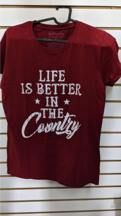 Farm Fed Clothing Maroon Cotton "Life Is Better In The Country" T-Shirt Size