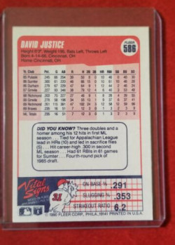 Fleer 90 Baseball David Justice Atlanta Braves #586