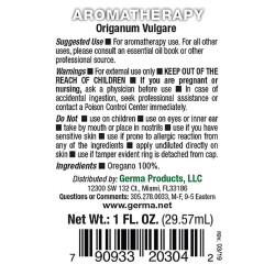 Germa Natural Oregano Oil, Expectorant/Aceite de Oregano Natural, Expectorante. 1oz.