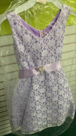Girls' Lavender & White Lace Dress With Sash | Size 4