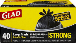 Glad Large Quick-Tie Trash Bags - Extra Strong 30 Gallon Black Trash Bag - 40 Count