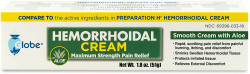 Globe Hemorrhoid Symptom Treatment Cream, Pain Relief With Aloe, (1.8 Ounce Tube) Relief From Hemorrhoids, Piles, Itching, Burning, Discomfort, & More