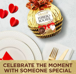 Grand Ferrero Rocher Fine Hazelnut Chocolate, Luxury Chocolate Gift For Valentine's Day, 4.4oz