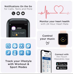 iTouch Air 3 Touchscreen Smartwatch Fitness Tracker, 44mm - Black Case with Black/Gray Perforated Strap