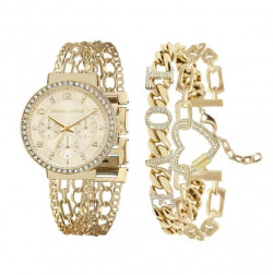 Kendall + Kylie Watch: Two-Tone Gold/White Crystal 'LOVE' And Bracelet Set 40mm