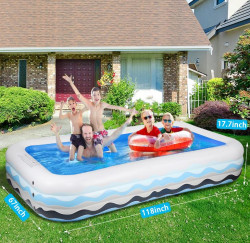 Kimbosmart Inflatable Swimming Pool, 118 X 67 X 17.7in Rectangular Swimming Lounge Pool