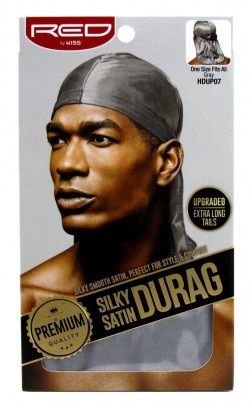 Kiss Red Durag - Tapas Extra Largas De Satén De Color Gris Satinado