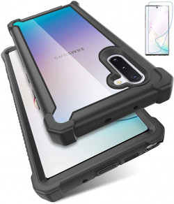 KSELF Case For Samsung Galaxy Note 10 Case With Screen Protector, Full Body Protective Hybrid Dual Layer Shockproof Acrylic Back Case Cover For Galaxy Note 10 6.3 Inch (Black)