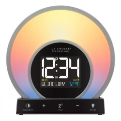 La Crosse Technology Soluna-S Light Sunrise Black LCD Alarm Clock With Temp. And USB Port, W74146-Int