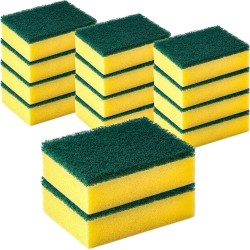 DecorRack 28 Cleaning Scrub Sponges For Kitchen, Dishes, Bathroom, Car Wash, One Scouring Scrubbing One Absorbent Side, Abrasive Scrubber Sponge Dish Pads, Heavy Duty, Green Yellow (Pack Of 28)