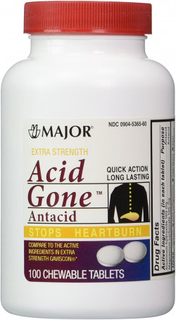 Major Acid Gone Antacid Stops Heartburn Chewable Tablets, White, 160 Mg, 100 Count