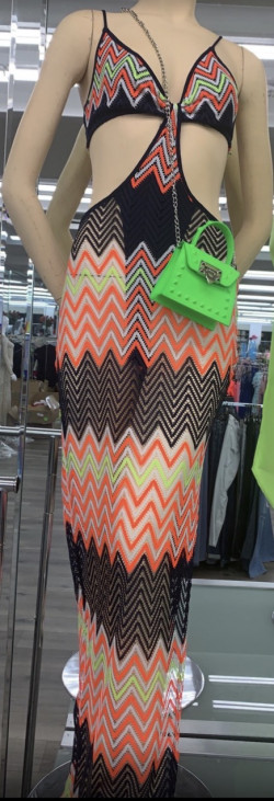 Maxi Color Block Cut Out Dress