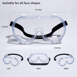 Medical Goggles, clear lens soft PVC frame elastic strap splash safety. Goggles Fit Over Glasses, Clear Wide-Vision Anti-Fog Eye Protection for Men and Women, Protective Eyewear for Hospital and Airplane.