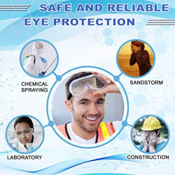 Medical Goggles, clear lens soft PVC frame elastic strap splash safety. Goggles Fit Over Glasses, Clear Wide-Vision Anti-Fog Eye Protection for Men and Women, Protective Eyewear for Hospital and Airplane.