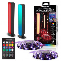 Monster LED 5 Piece Sound Reactive Multi-color Indoor LED Light Kit, 2 Light Bars, 2 Light Strips