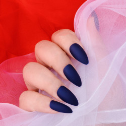 Navy Blue Color Fake Matted Nails