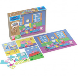 Peppa Pig, 5 Wood Puzzles Jigsaw Bundle With Tray