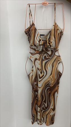 Print Side CutOut Mid Length Dress