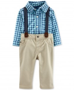Baby Boys 2-Pc Cotton Plaid Bodysuit Jumper Set