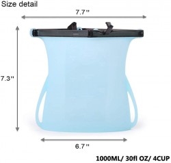 3 Pack Silicone Food Storage Bag Reusable Snack Bags for Vegetable, Fruit, Sandwich. Food Preservation bags with Air-tight Seal Clip (1000ml Capacity)