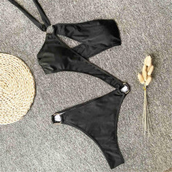 2021 Sexy Black Halter Cut Out Bandage Trikini Swim Bathing Suit Monokini Push Up Brazilian Swimwear Women One Piece Swimsuit