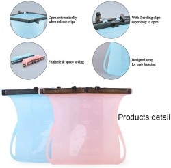 3 Pack Silicone Food Storage Bag Reusable Snack Bags for Vegetable, Fruit, Sandwich. Food Preservation bags with Air-tight Seal Clip (1000ml Capacity)