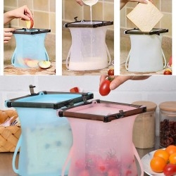 3 Pack Silicone Food Storage Bag Reusable Snack Bags for Vegetable, Fruit, Sandwich. Food Preservation bags with Air-tight Seal Clip (1000ml Capacity)