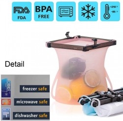 3 Pack Silicone Food Storage Bag Reusable Snack Bags for Vegetable, Fruit, Sandwich. Food Preservation bags with Air-tight Seal Clip (1000ml Capacity)