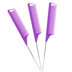 Rat Tail Combs Parting Comb: 3Pcs Rat Tail Comb Set, Long Steel Pin Rat Tail Teasing Comb, Hair Combs for Salon Hair Stylist, Tail Combs Metal ,Parting Combs for Women(Purple|Black|Pink)