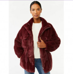 Scoop Women's Faux Fur Oversized Jacket With Cinch Waist