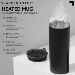 Sharper Image Stainless Steel Insulated Heated Travel Mug With USB Power And Travel Lid, 14 Fl Oz