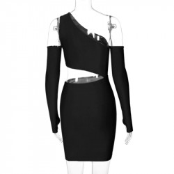 Simenual One Shoulder Cut Out Hot Bodycon Dresses Woman Party Night Sexy Long Sleeve Clubwear Fashion Mini Dress Autumn Winter