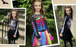 Skeleton Jumpsuit For Kids Girls Halloween Party Costume, Child Cosplay Onesie, Black