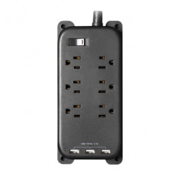 Smartpoint 6-Outlet Power Strip With 3 USB Ports - Black