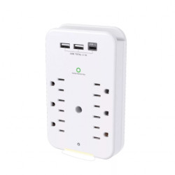 Smartpoint 6-Outlet Power Strip With 3 USB Ports - White