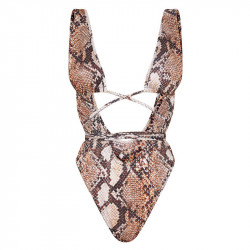 Summer New Sexy Women One Piece Serpentine Leopard Printed Monokini Bandage Bathing Suit Push Up Padded Bikini Swimsuit Swimwear