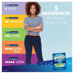 Tampax Pearl Tampons Super Absorbency with LeakGuard Braid, Unscented, 8 Count