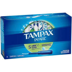 Tampax Pearl Tampons Super Absorbency With LeakGuard Braid, Unscented, 8 Count