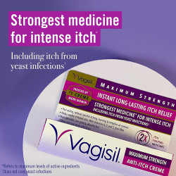 Vagisil Maximum Strength Feminine Anti-Itch Cream with Benzocaine for Women, Helps Relieve Yeast Infection Irritation, Gynecologist Tested, Fast-acting, Soothes and Cools Skin, 1 oz