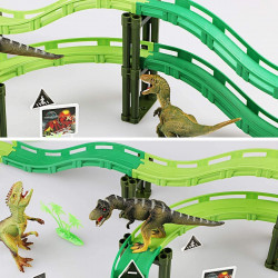 Vimzone Dinosaur Toys, Dinosaur World Road Race Car Track Set, Flexible Track Playset with 1 Car and 3 Dinosaurs Toys for 3 4 5 6 Year Up Old boy Girls Gift
