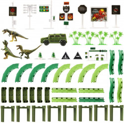 Vimzone Dinosaur Toys, Dinosaur World Road Race Car Track Set, Flexible Track Playset with 1 Car and 3 Dinosaurs Toys for 3 4 5 6 Year Up Old boy Girls Gift