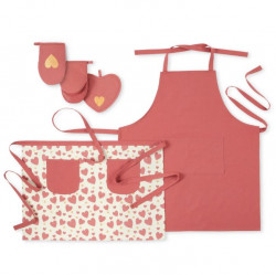 Way To Celebrate Metallic Hearts Cooking For Two Apron, Pot Holder, And Mini Mitt Set, 5 Pieces