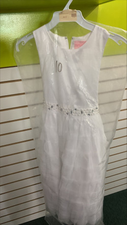 White & Rhinestone Embellishment Dress | Little Girls | Size 10
