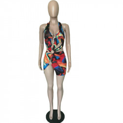 Women Halter Sexy Backless Slit Mini Dress Sleeveless Night Out Club Party Dress Summer Bodycon Beachwear