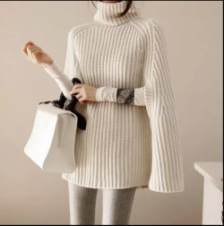 Women Sweater Long Sleeve Warm Knitted Pullovers Loose Turtleneck 2021 Autumn And Winter Outwear Capes & Ponchos Pullovers