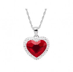 Women's Crystaluxe Red Heart Halo Pendant Necklace With Crystals In Sterling Silver, 18"